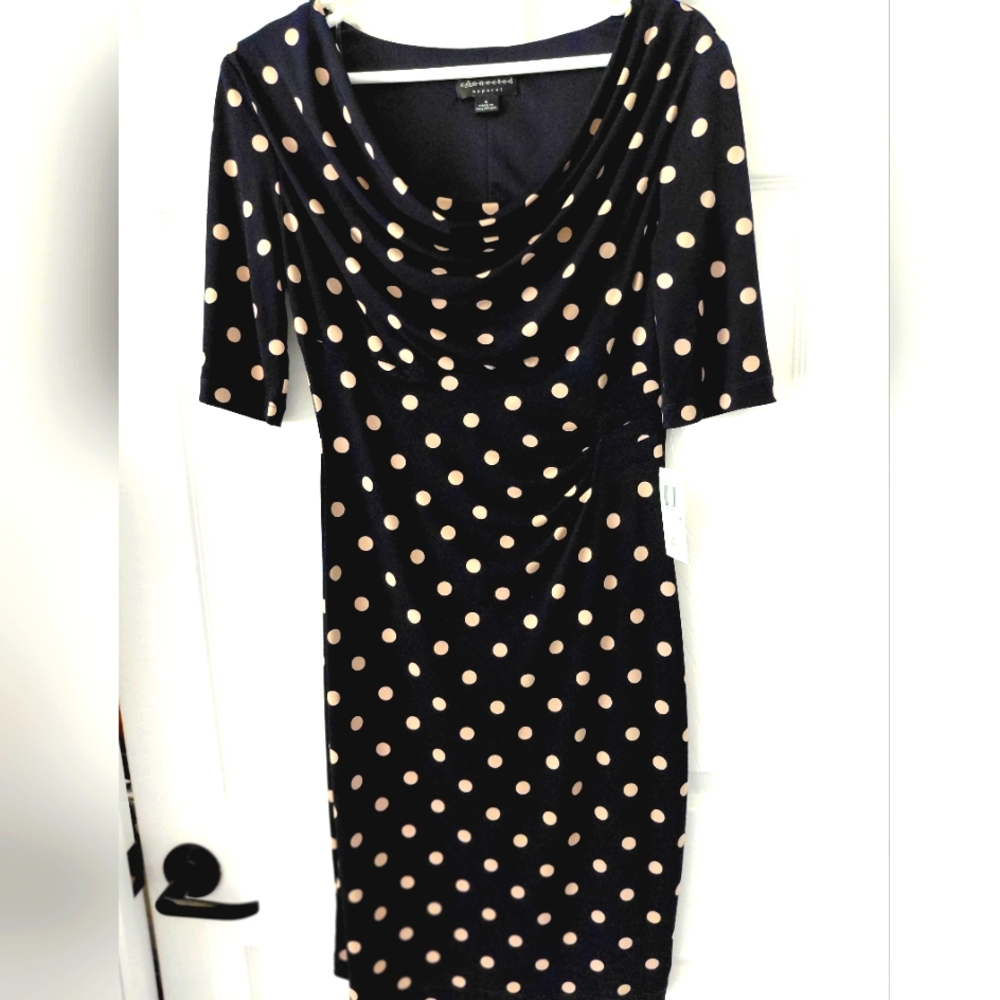 Calvin Klein Black and White Ruched Midi Dress